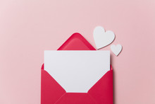 Love Letter. White Card With Red Paper Envelope Mock Up