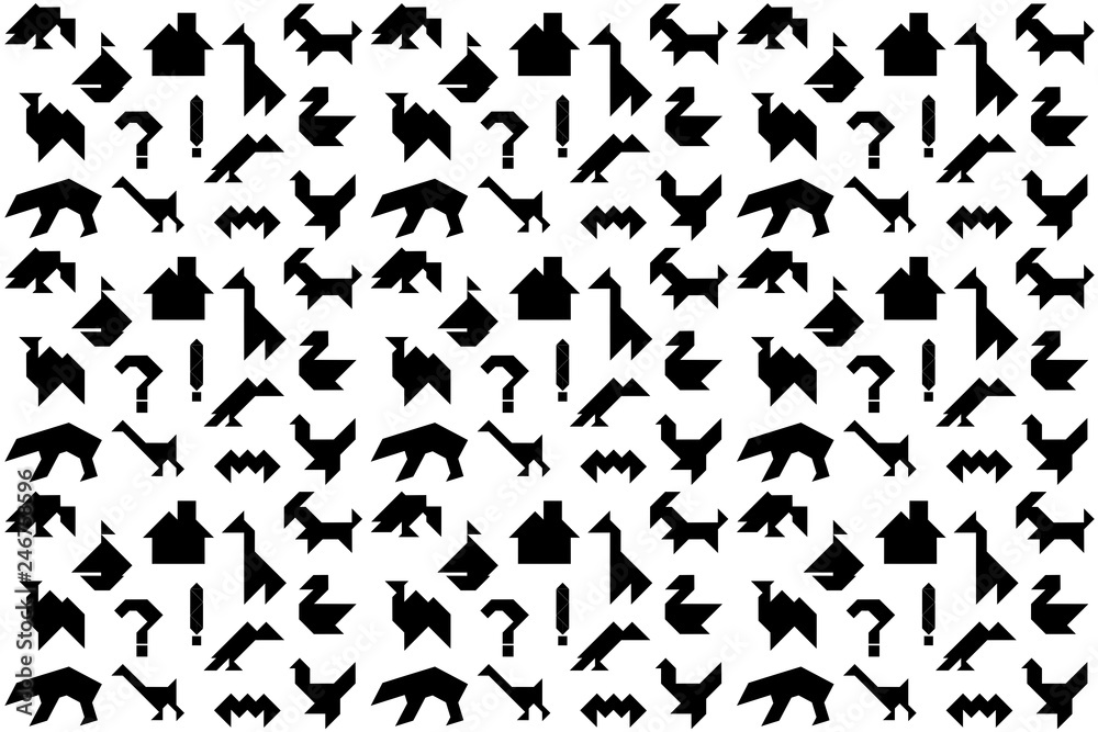 Ilustração Background with different black silhouettes for tangram