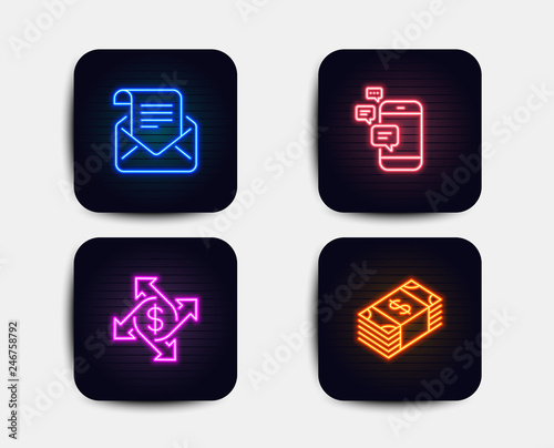 Neon Set Of Payment Exchange Communication And Mail Newsletter Neon Set Of Payment Exchange
