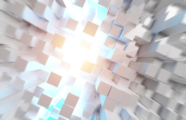 Aufkleber - Glowing white and colorful abstract squares background pattern 3D rendering