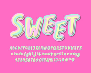 Leinwandbilder - Cute Alphabet, sweet color. Vector letters, numbers and punctuation marks