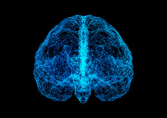 Fototapete - Digital data and network connection of human brain isolated on black background in the form of artificial intelligence for technology and medical concept. Motion graphic. 3d abstract illustration