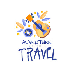 Sticker - Adventure travel logo design, summer vacation, weekend tour, camping time, tourist agency creative label vector Illustration