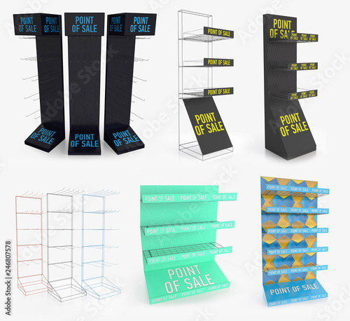 Download Empty Store Shelves Retail Shelf Rack Showcase Display Mockup Template Ready For Design 3d Rendering Stock Illustration Adobe Stock