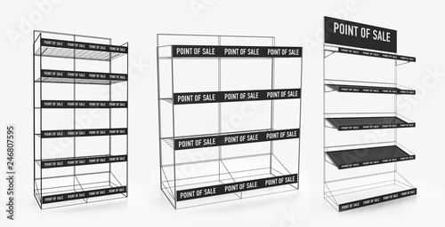 Download Empty Store Shelves Retail Shelf Rack Showcase Display Mockup Template Ready For Design 3d Rendering Stock Illustration Adobe Stock