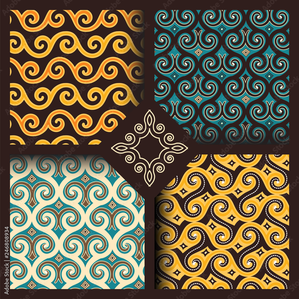 Set of four seamless patterns in vintage indonesian batik, islamic ...
