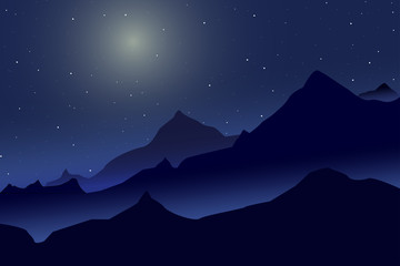 Wall Mural - night mountains landscape with starry and soft moon light,vector