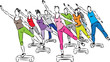 people fitness steps aerobics illustration