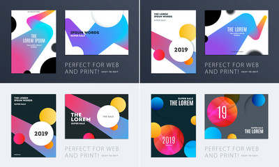 Poster - Set of Design of brochure smooth soft template. Creative abstract, annual report, horizontal cover, flyer in A4 with colourful round shapes for branding, exhibition. Business vector presentation.