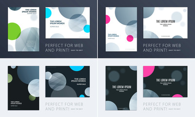 Poster - Set of Design of brochure smooth soft template. Creative abstract, annual report, horizontal cover, flyer in A4 with colourful round shapes for branding, exhibition. Business vector presentation.