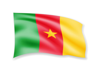 Waving Cameroon flag on white. Flag in the wind.