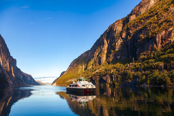 Ferry crosses Lysefjord Forsand Rogaland Norway Scandinavia