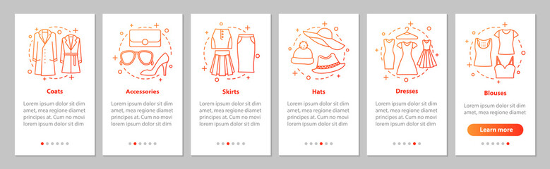 Women's clothes onboarding mobile app page screen with linear co