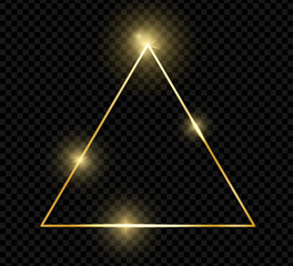 Wall Mural - Gold shiny glowing vintage triangle frame with shadows isolated on transparent background. Golden luxury realistic border. Wedding, mothers or Valentines day concept. Xmas and New Year. Vector