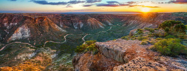 panorama view of sunrise over charles knife canyon, western australia 3