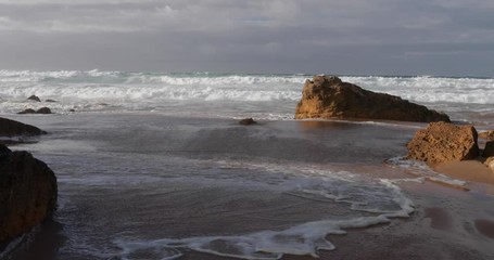 Wall Mural - The rocky coast of Portugal, waves of Atlantic Ocean, nobody, soft light