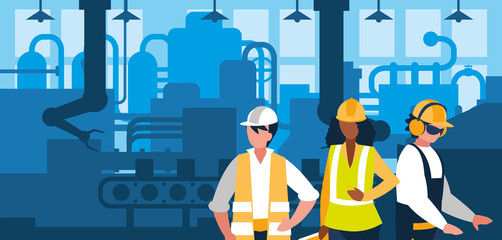 team work people in factory scene