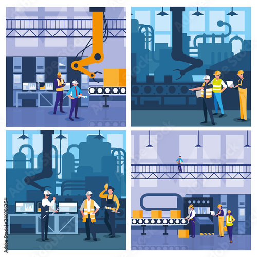 Fotomural team work people in factory scene