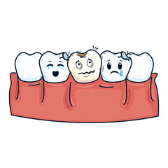 Canvas Print - human teeth with tooth sad kawaii characters