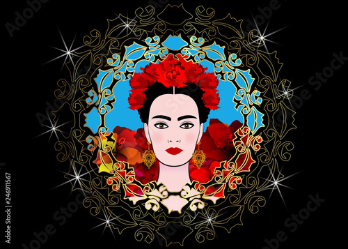 Portrait of the young beautiful Latin America woman with a traditional hairstyle Poster Mural XXL