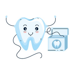 Poster - comic tooth with dental floss kawaii character