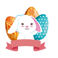 Poster - cute rabbit with easter eggs painted