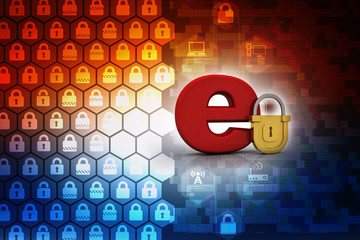 Poster - 3d rendering E-mail symbol with lock. Internet security concept