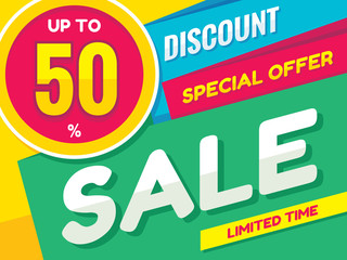 Sale - vector creative banner illustration. Abstract concept discount up to 50% promotion layout. Graphic design poster. 