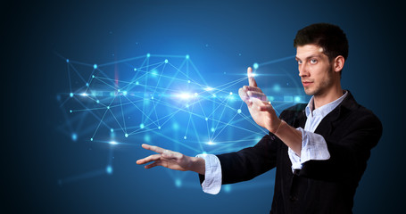 Aufkleber - Man touching hologram screen displaying modern web system
