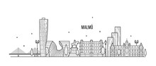 Malmo Skyline Sweden City Buildings Vector Linear