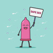 Illustration of cute and kawaii condom mascot charactor showing 