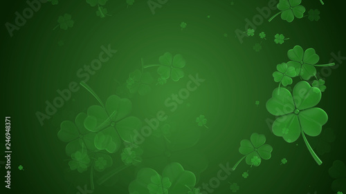  St Patrick's day illustration, clover leafs rotating on the green background