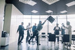 © alfa27 - Displeased outraged caucasian businessman holding chair in hands is about to to launch a chair into a Arabian man, arguing with contractor, demanding loss compensation with other people looking at it