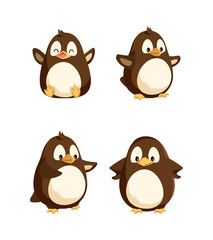 Sticker - Penguins showing emotions animal isolated icons set vector. Seabirds with happy faces, gesturing and walking, funny wildlife, emotional characters