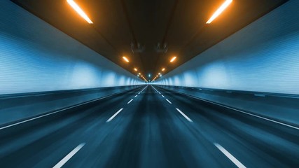 travel through the illuminated tunnel with motion blur