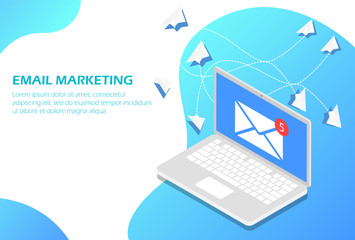 Aufkleber - Email marketing on a laptop isometric. Suitable for website page, infographics, advertising, applications.