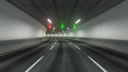 Wall Mural - Travel through the illuminated tunnel with motion blur 3D rendering