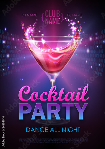 Fotografía Disco cocktail party poster vector illustration