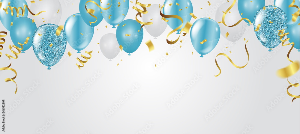 blue balloons, vector illustration. Celebration background template. - obrazy, fototapety, plakaty 