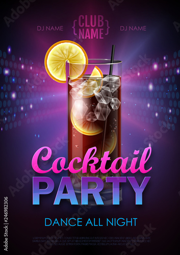 Cuadros en Lienzo Disco cocktail party poster vector illustration