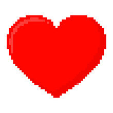 Red Heart In Pixel Style. Vector Illustration.