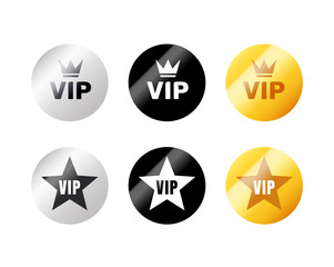 VIP label or tag golden silver design badge. Vector vip emblem sticker attractive set