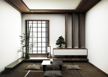 Interior Design,modern Living Room With Decoration Living, Floor Tatami Mat And Traditional Japanese.3D Rendering 