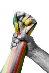 Fist painted in colors of Zimbabwe flag, fist flag, country of Zimbabwe