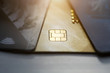 © Alexander - Selective focus microchip on paying by credit card or credit gold card for background. Contactless payments.