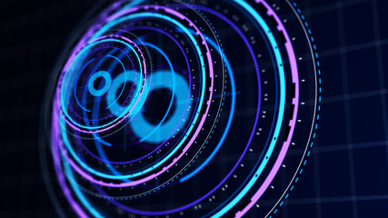 Wall Mural - futuristic control mechanisms on net background.scientific futuristic interface. round blue abstract