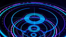 Futuristic Control Mechanisms On Net Background.Scientific Futuristic Interface. Round Blue Abstract Radar Concept.3D Rendering.
