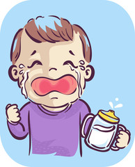 Sticker - Toddler Boy Cry Milk Allergy Illustration