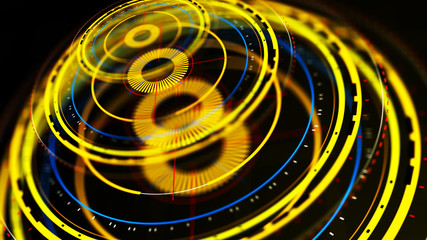 Wall Mural - futuristic control mechanisms on net background.scientific futuristic interface. round yellow abstra