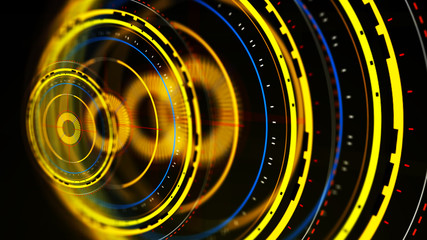 Wall Mural - futuristic control mechanisms on net background.scientific futuristic interface. round yellow abstra